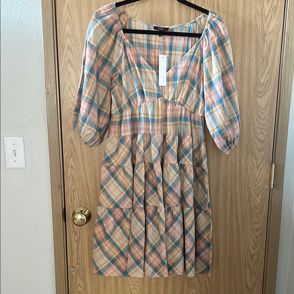 Plaid Puff Sleeve Dress Drew Sz S